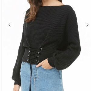 Forever21 ribbed lace up sweater sz M